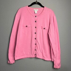 Erik Stewart‎ Barbie Pink Cotton Cardigan Sweater XL Button Front Long Sleeve